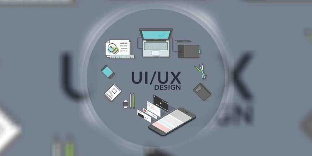Illustration depicting the evolution of Digital Experience Design (DXD) with interconnected digital devices and interfaces.