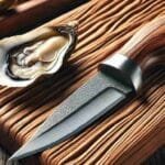 Seafood Utensils: Various tools for seafood preparation on a wooden table.