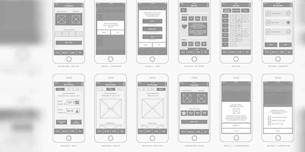 Illustration of a wireframe layout showing the basic structure of a webpage with placeholder text and boxes representing different content elements