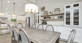 Modern small kitchen and dining room combination in an Australian home