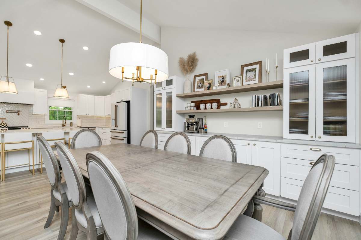 Modern small kitchen and dining room combination in an Australian home