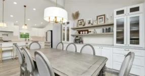 Modern small kitchen and dining room combination in an Australian home