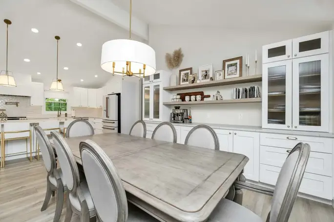 Modern small kitchen and dining room combination in an Australian home