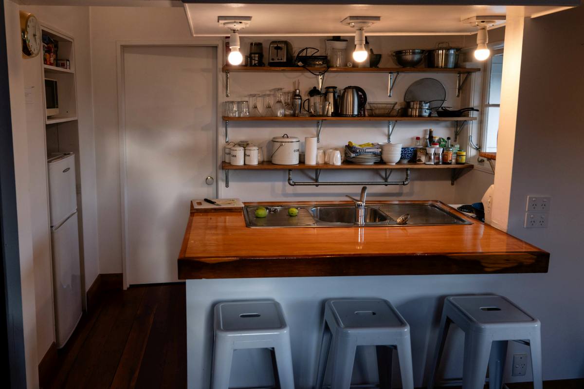 Space-saving dining table in a compact kitchen and dining area