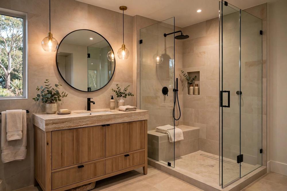 Luxurious modern Australian bathroom renovation with walk-in shower