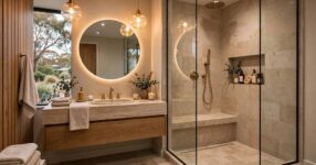 Luxurious renovated Australian bathroom with walk-in glass shower