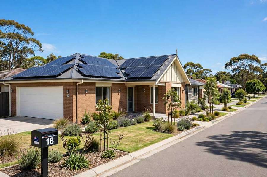 Solar panels on an Australian house roof on a sunny day