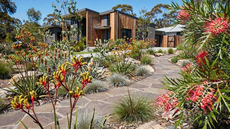 Native Australian garden landscaping in a front yard