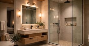 Luxurious modern ensuite bathroom with walk-in shower
