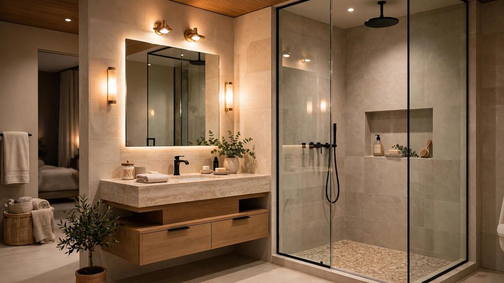 Luxurious modern ensuite bathroom with walk-in shower