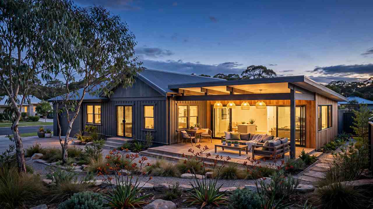Australian family home with rear extension beside a for sale sign concept