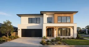 Newly completed modern double-storey Australian home after a knockdown rebuild