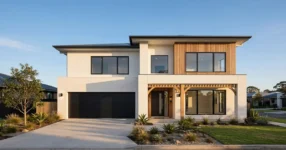 Newly completed modern double-storey Australian home after a knockdown rebuild