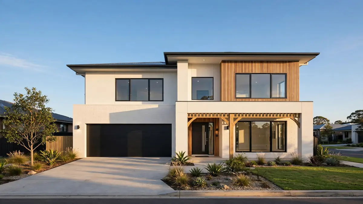 Newly completed modern double-storey Australian home after a knockdown rebuild