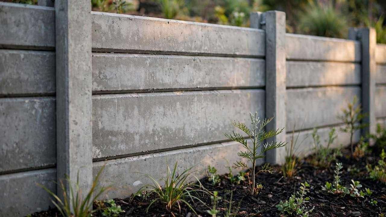 New concrete sleeper retaining wall with a mulched native garden bed in an Australian backyard