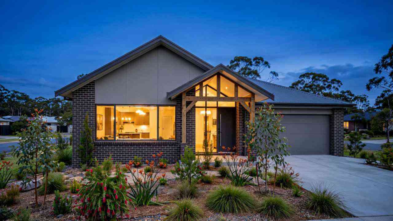 Newly framed Australian home under construction with timber framing and scaffolding