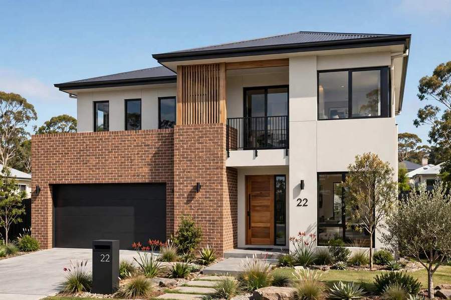 Two-storey modern Australian home exterior front facade